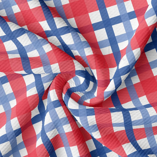 a red, white and blue checkered fabric