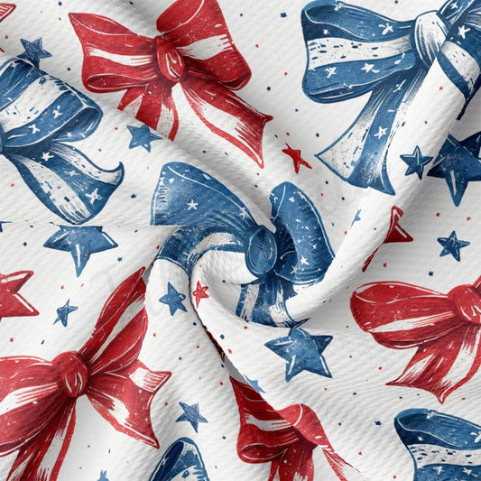 a red, white, and blue bow tie on a white background