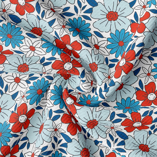 a red, white, and blue floral print fabric