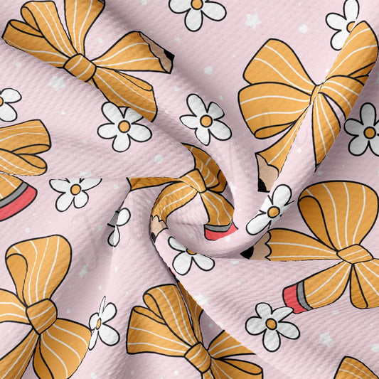 a pink background with yellow and white flowers