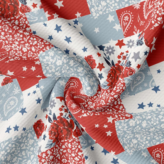 a red, white and blue fabric with stars on it