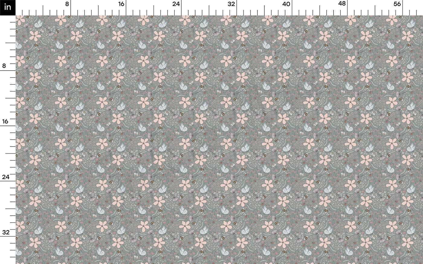 a gray and pink flower pattern on a gray background