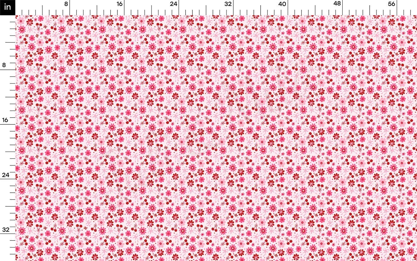 a pink and red flower pattern on a white background