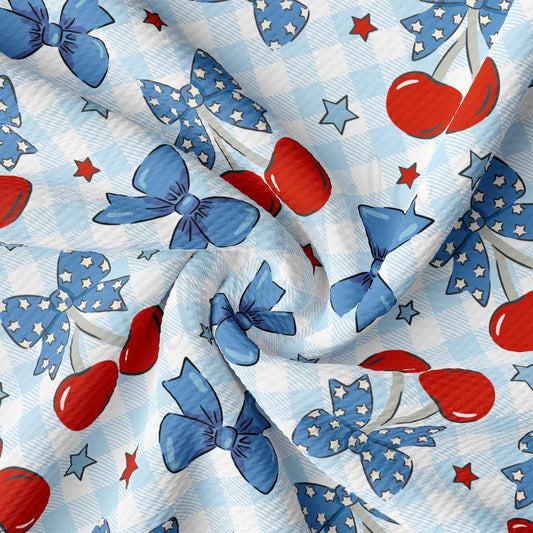 a red, white, and blue pattern of bows and hearts