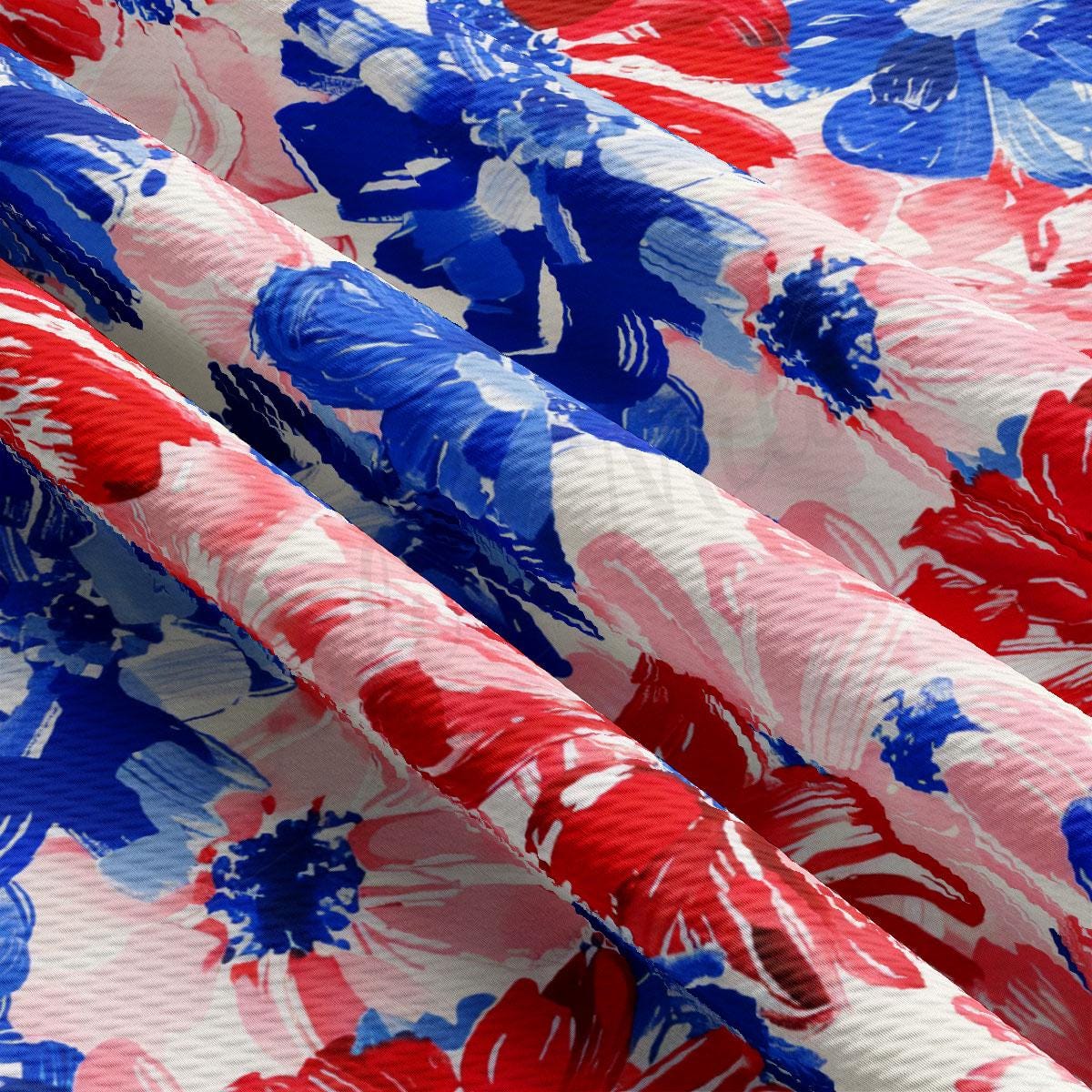 a red, white, and blue floral print fabric