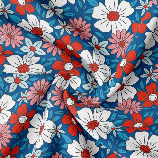 a blue and red floral print fabric