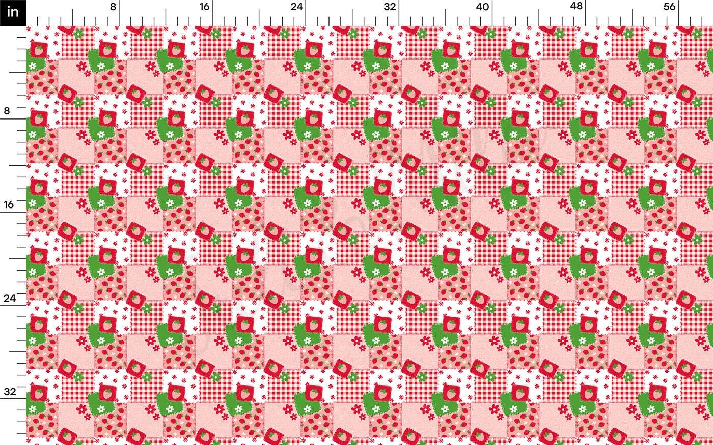 a pink background with red and green polka dots