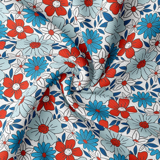 a red, white, and blue flower print fabric