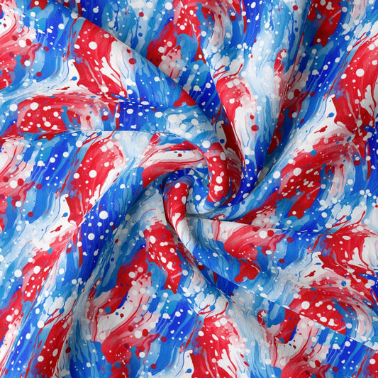 a red, white, and blue fabric with red, white, and blue paint