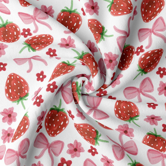 a close up of a fabric with strawberries on it