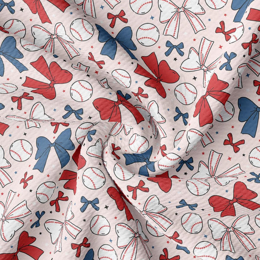 a red, white and blue baseball print fabric