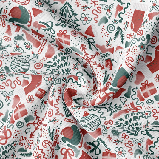 a red and green christmas pattern on a white background