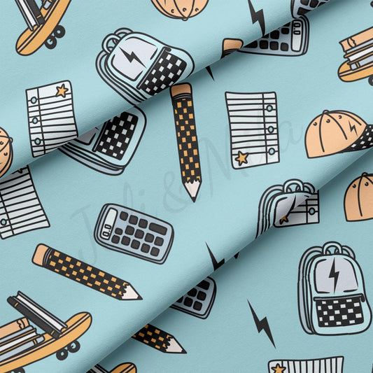 a blue background with a bunch of different things on it