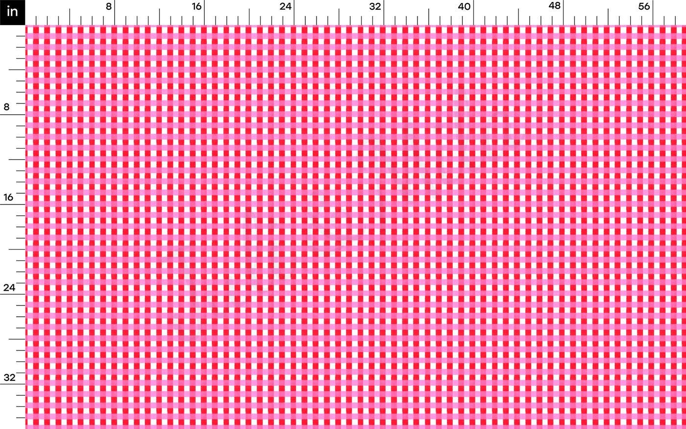 a pink and white checkered pattern with a ruler