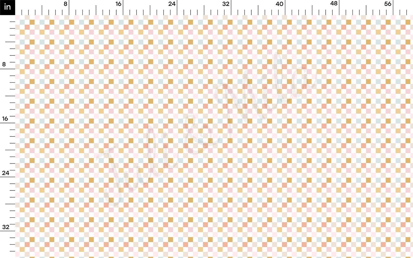a ruler with an orange and white checkered pattern