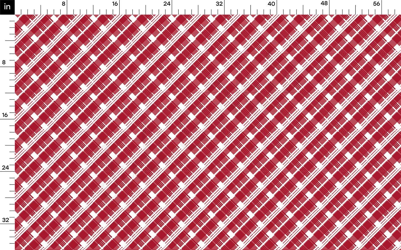 a red and white pattern with a ruler