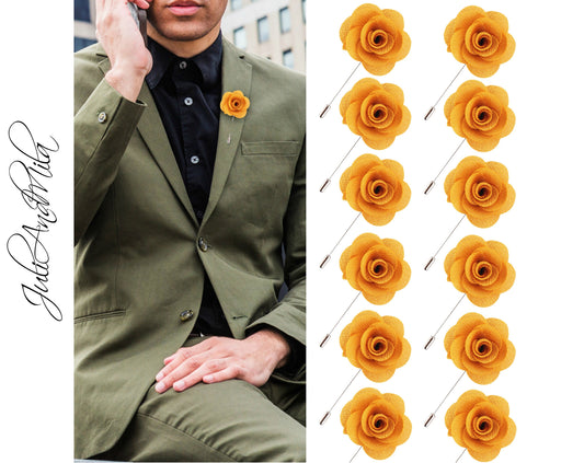 Mustard Flower Lapel Pin, Gold Lapel Pin, Lapel Pin, Wedding Lapel Pin, Men Lapel Pin, Lapel Flower, Wedding Boutonniere, Gift, Men's Lapel