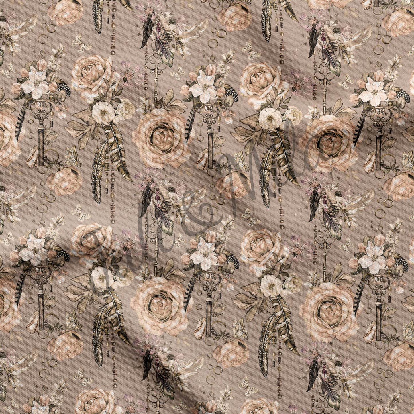 Bullet Textured Fabric Keys&roses(F48)