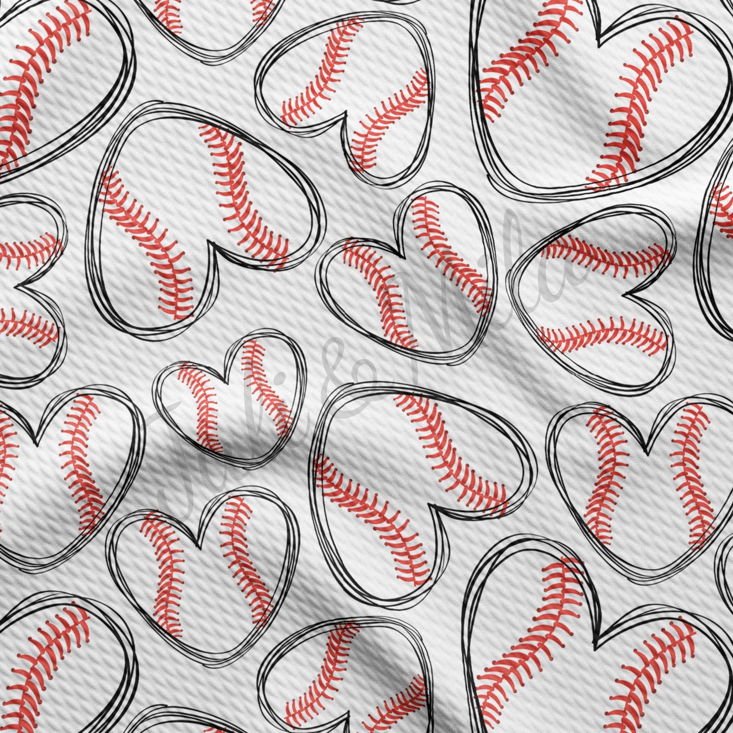 Baseball Hearts Bullet Textured Fabric AA227