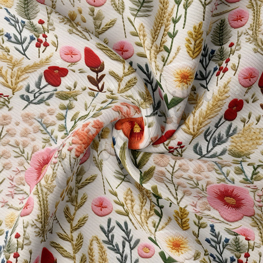 Floral Embroidery Rib Knit Fabric AA1788