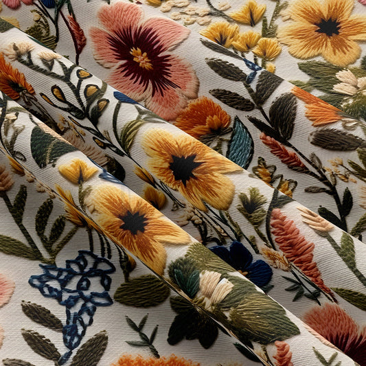 Floral Embroidery Rib Knit Fabric AA1789