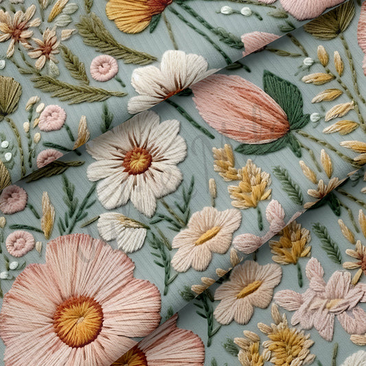 Floral Embroidery Rib Knit Fabric AA1786