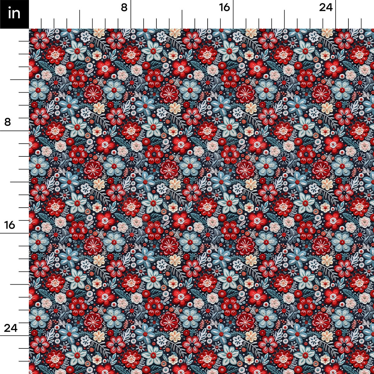 4th of July Patriotic Floral Embroidery Rib Knit Fabric RBK1791