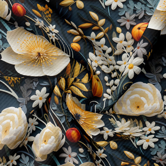 Floral Bullet Textured Fabric AA1927 flowers Embroidery