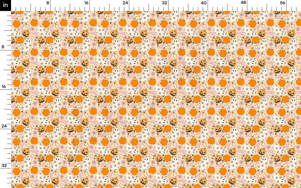 100% Cotton Fabric By the Yard Printed in USA Cotton Sateen - Cotton Halloween Fall Pumpkins СTN1872