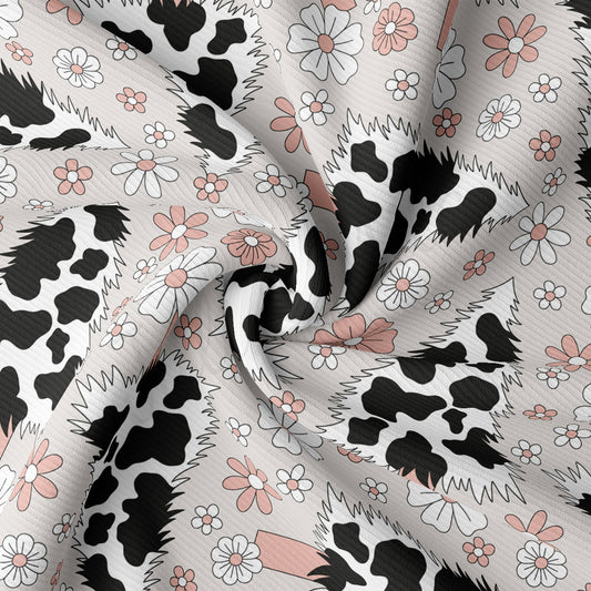 Rib Knit Fabric RBK2605 Cow Christmas