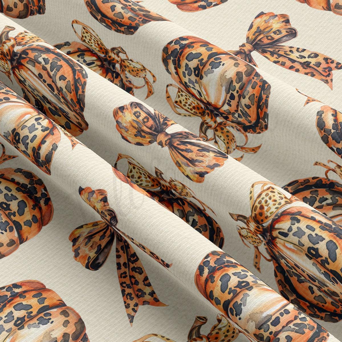 a close-up view of a fabric with a repeating pattern of leopard print designs, including various types of leopards and their distinctive spotted patterns.