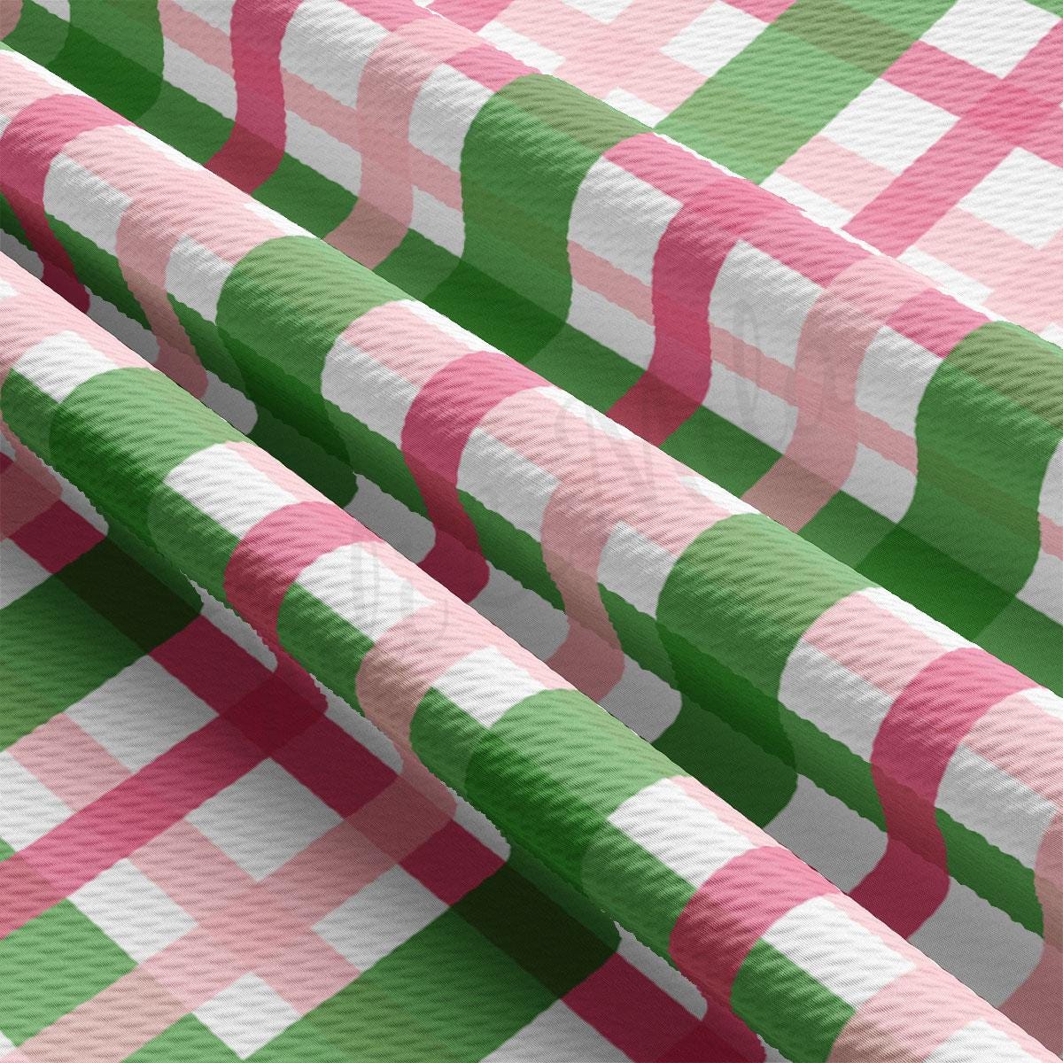 a pink, green and white checkered table cloth