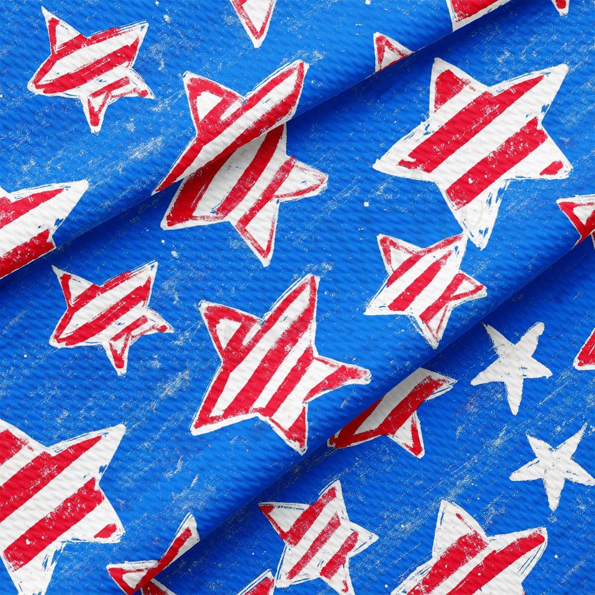 a blue background with red, white and blue stars