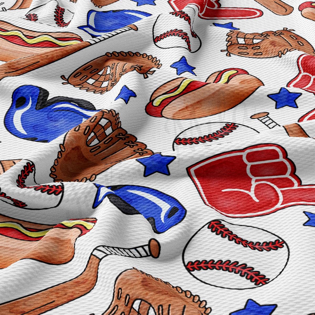 a close up of a baseball themed fabric