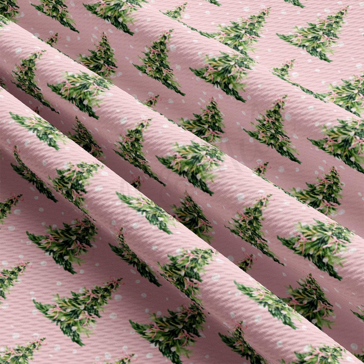 a repeating pattern of green Christmas trees on a pink background, creating a festive and holiday-themed design.