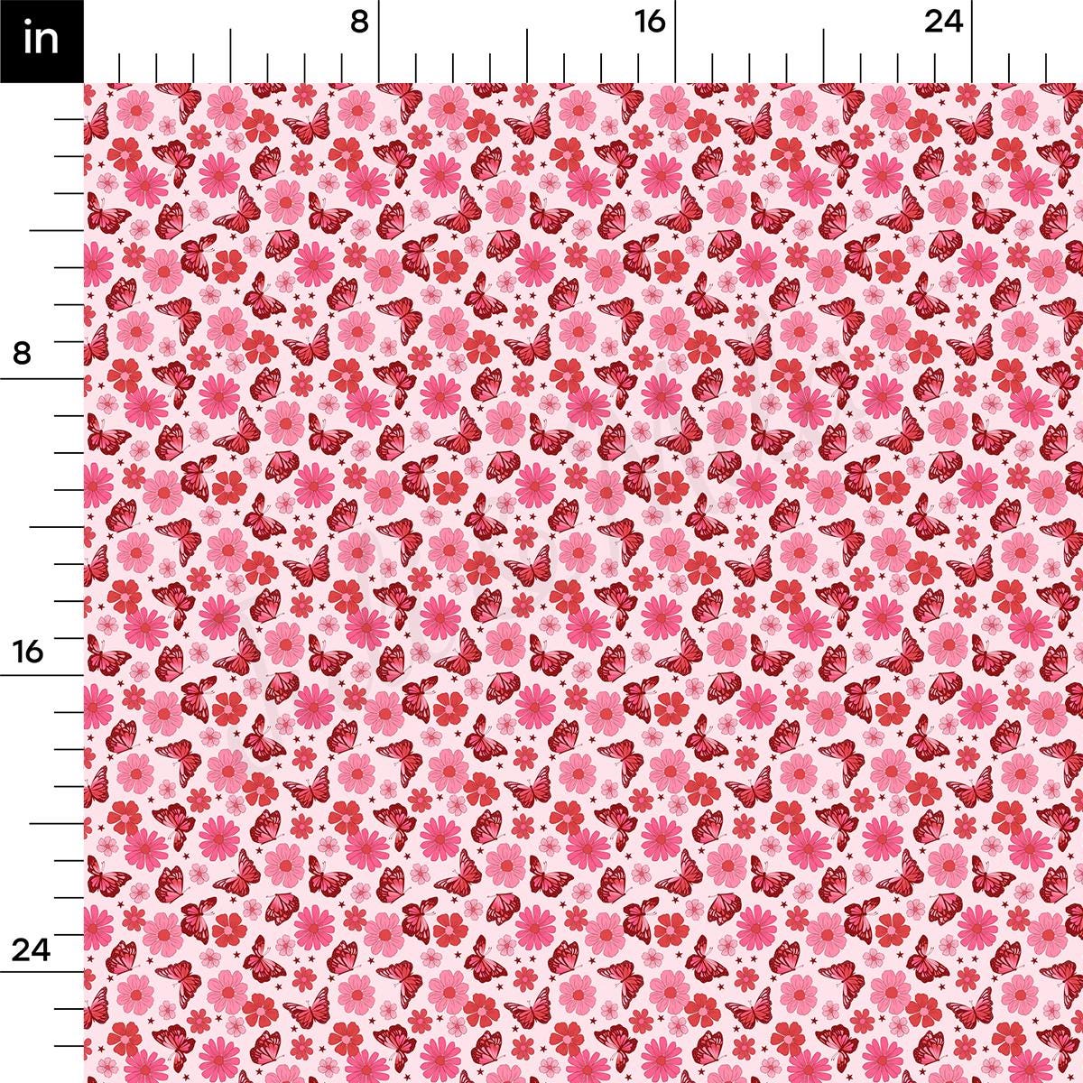 a pink and red flower pattern on a white background