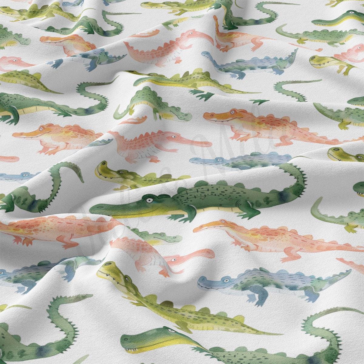 a close up of a fabric with alligators on it