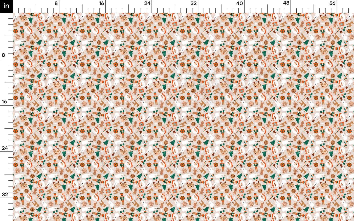 The image is a repeating pattern of various objects, including a Christmas tree, a snowman, and other festive elements, all in shades of orange and green. The pattern is composed of small, evenly spaced images that create a visually cohesive and vibrant design.