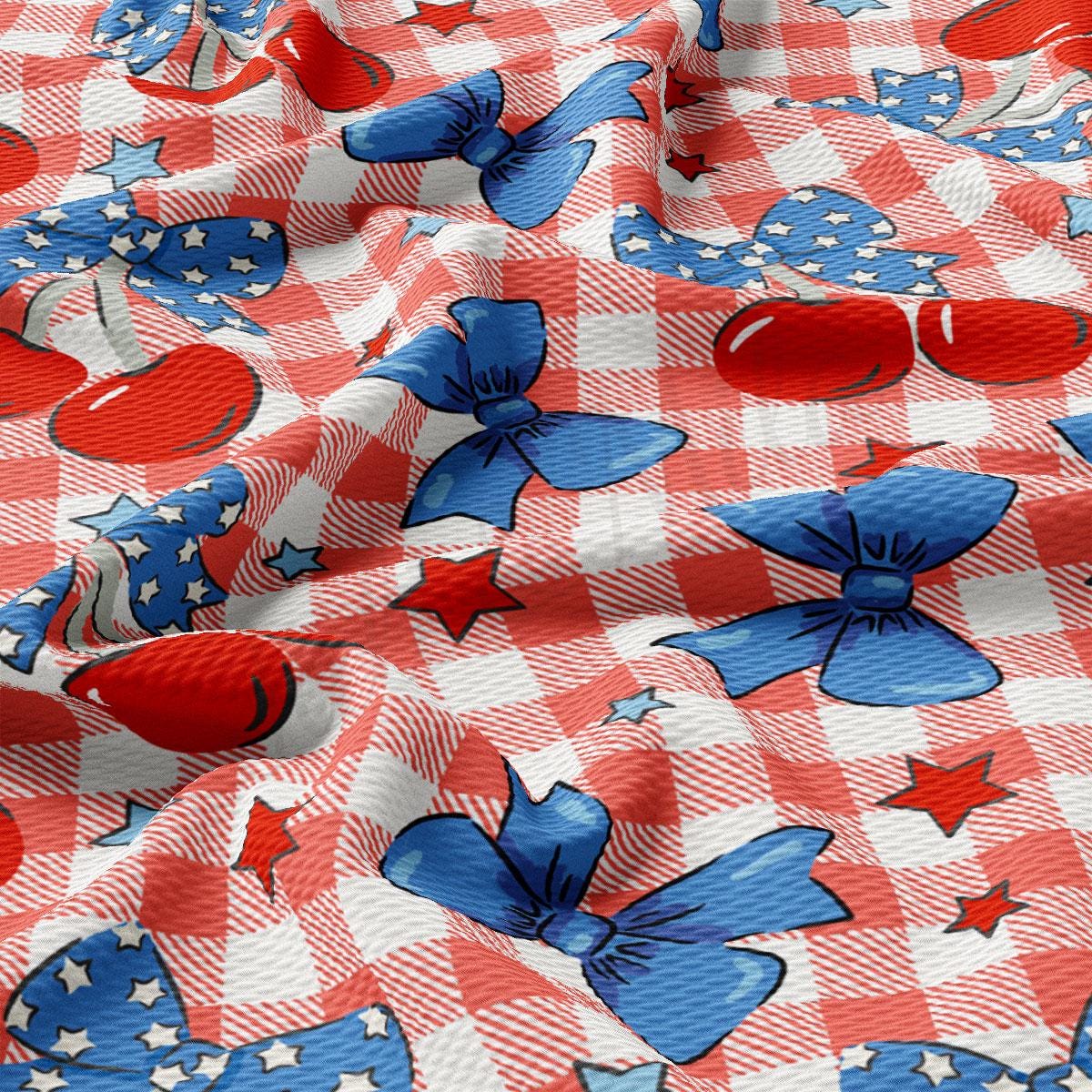 a red, white and blue checkered table cloth with red, white, and