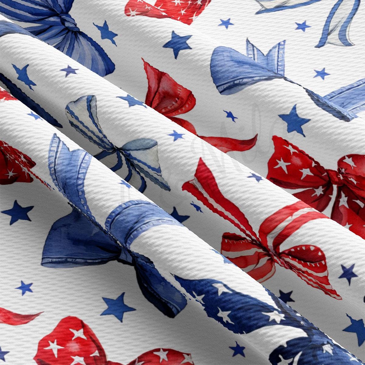 red, white, and blue bows and stars on a white background