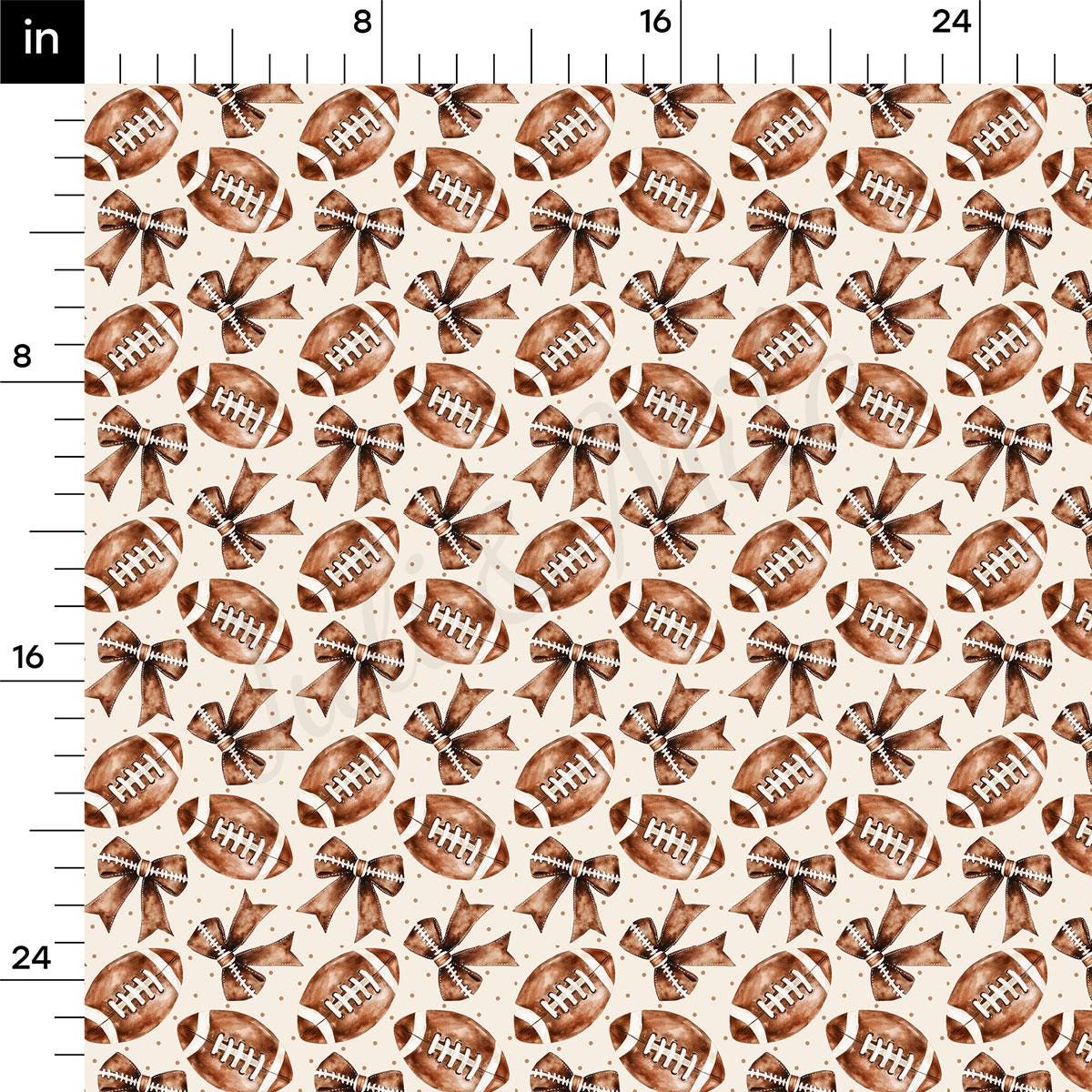 a repeating pattern of brown footballs with white stitching and bows, arranged in a grid-like fashion.