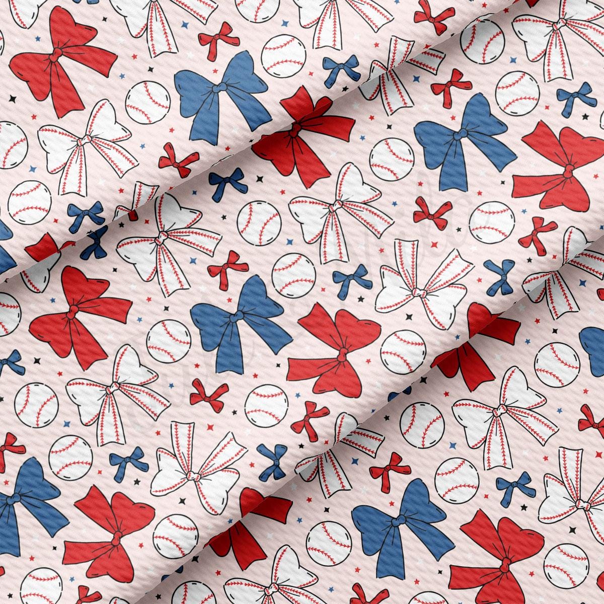 a red, white and blue fabric with baseballs on it