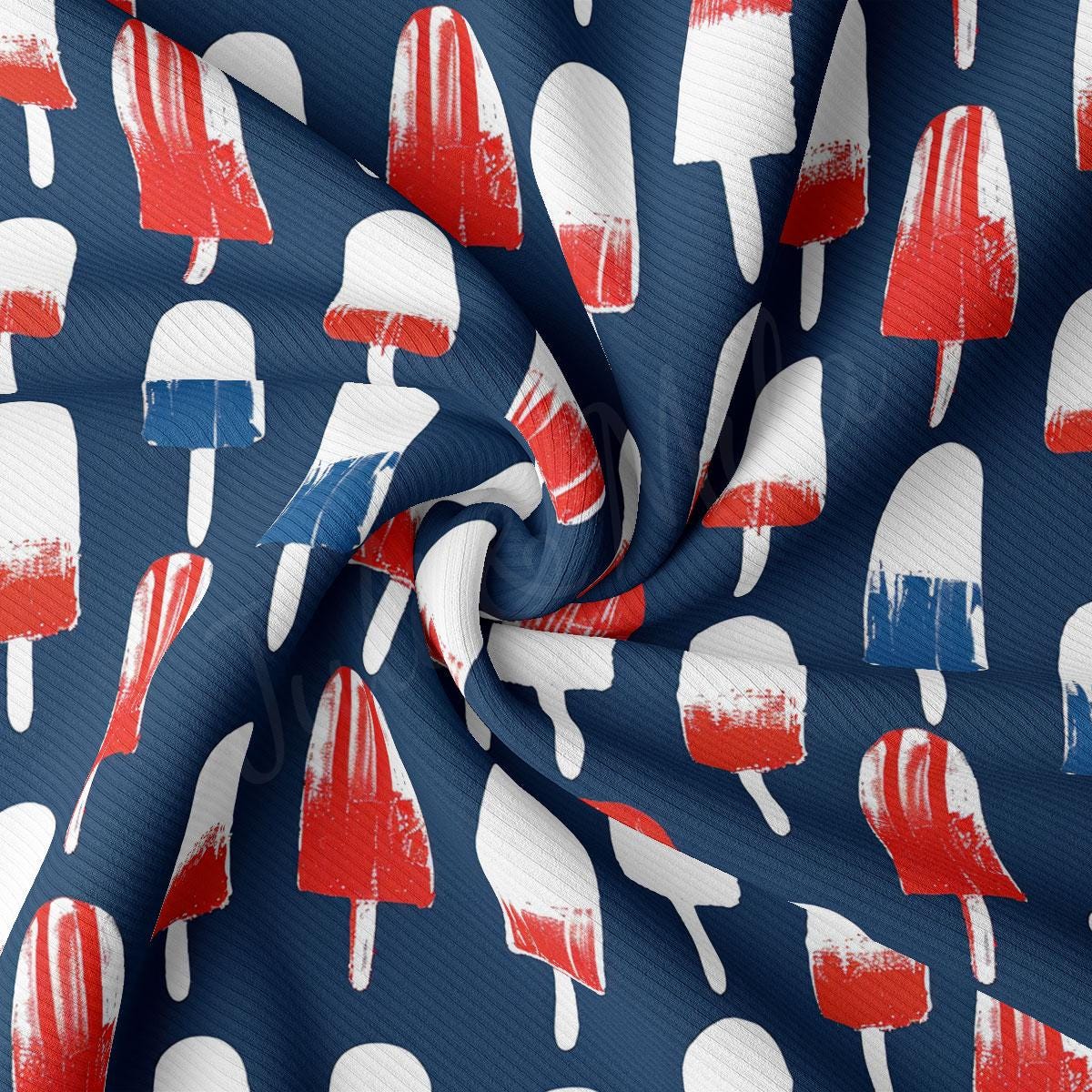a red, white and blue pattern of ice cream cones