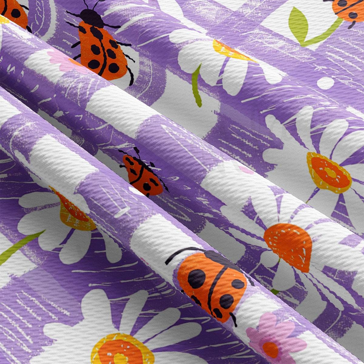 a close up of a purple flower with ladybugs on it