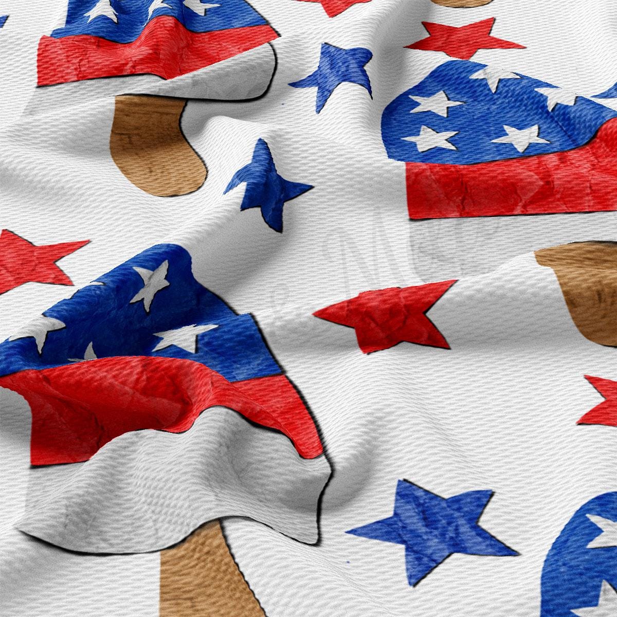 a white fabric with red, white, and blue stars
