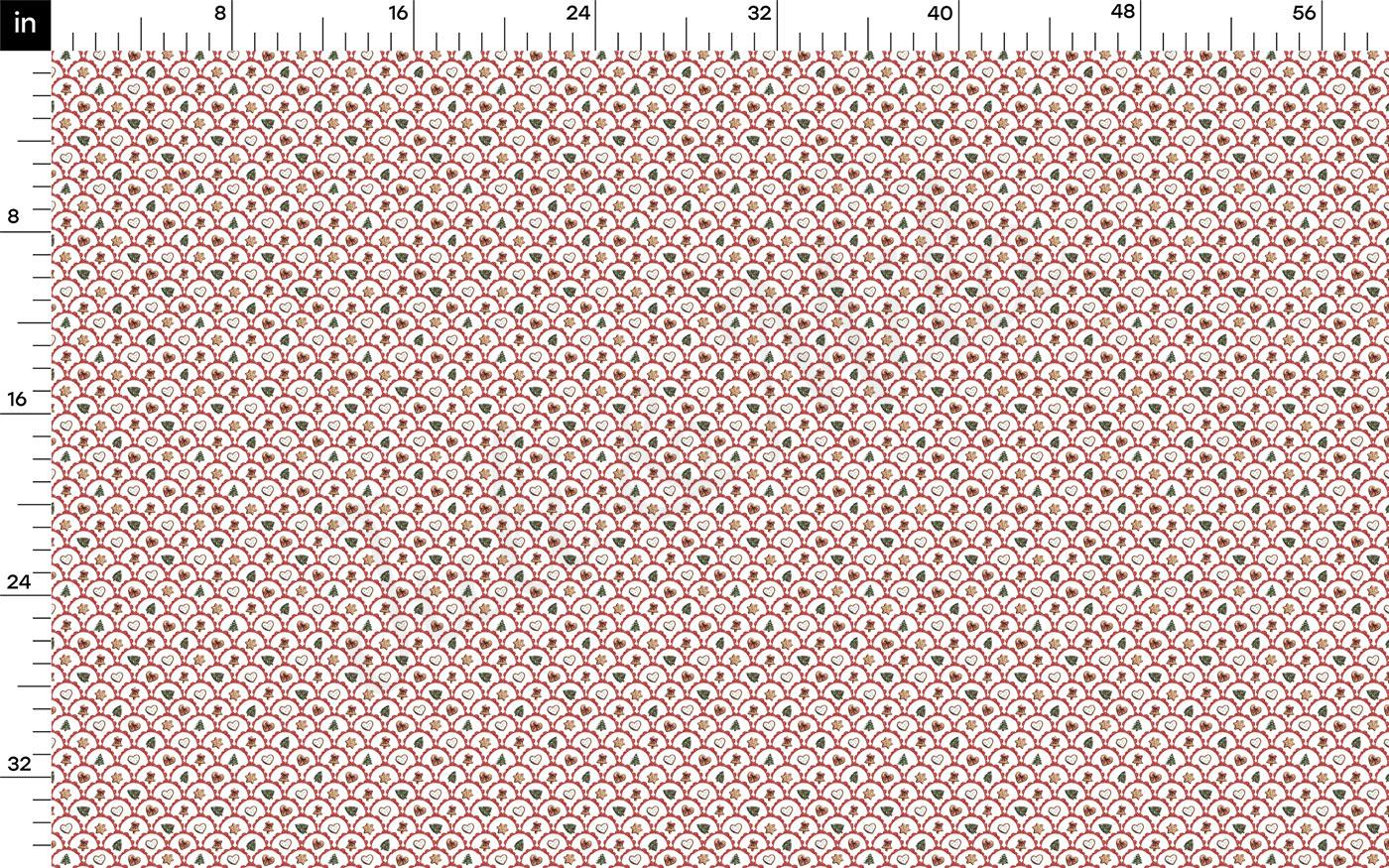 The image is a repeating pattern of red and white circles, with a scale visible at the top.
