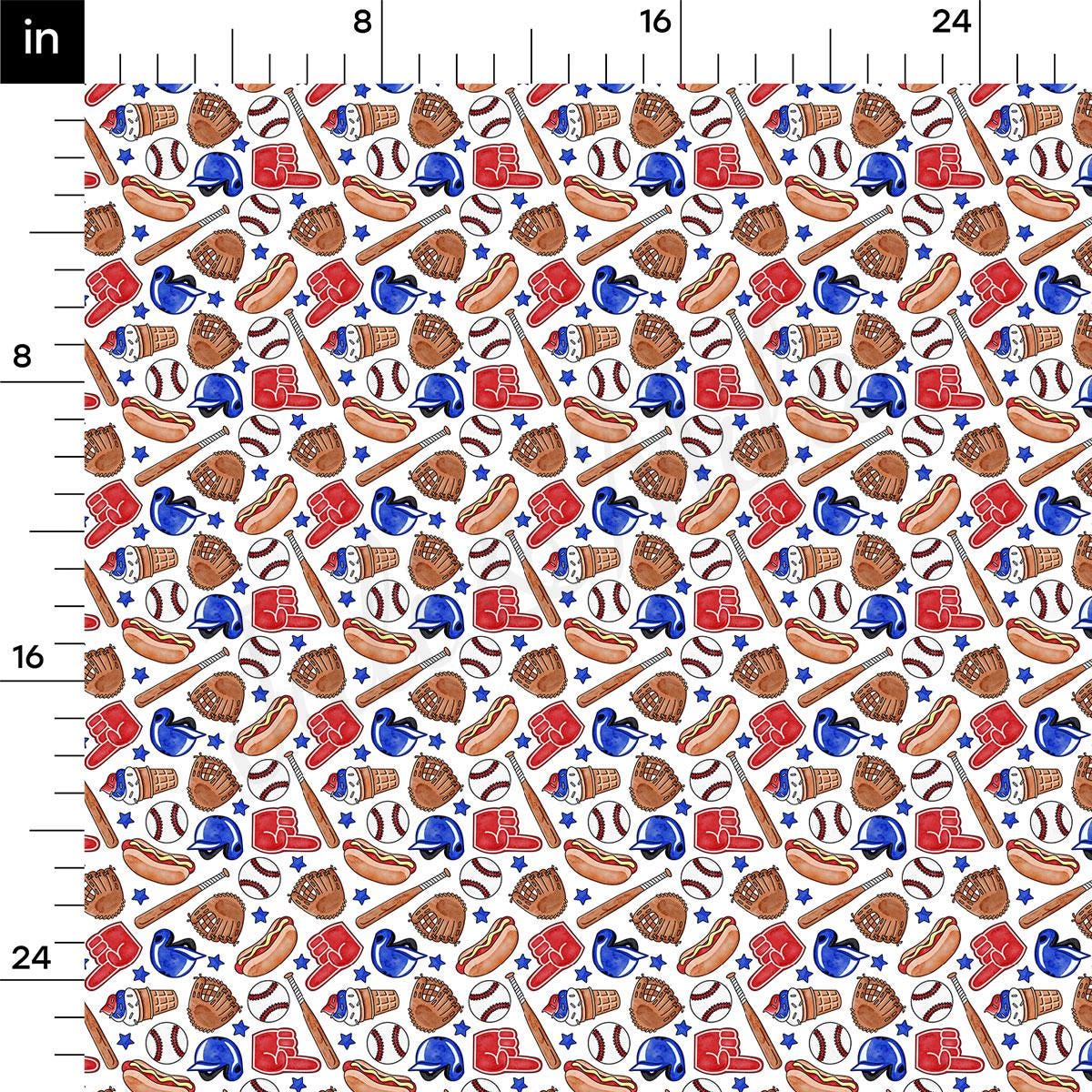 a ruler with a pattern of baseballs and bats on it