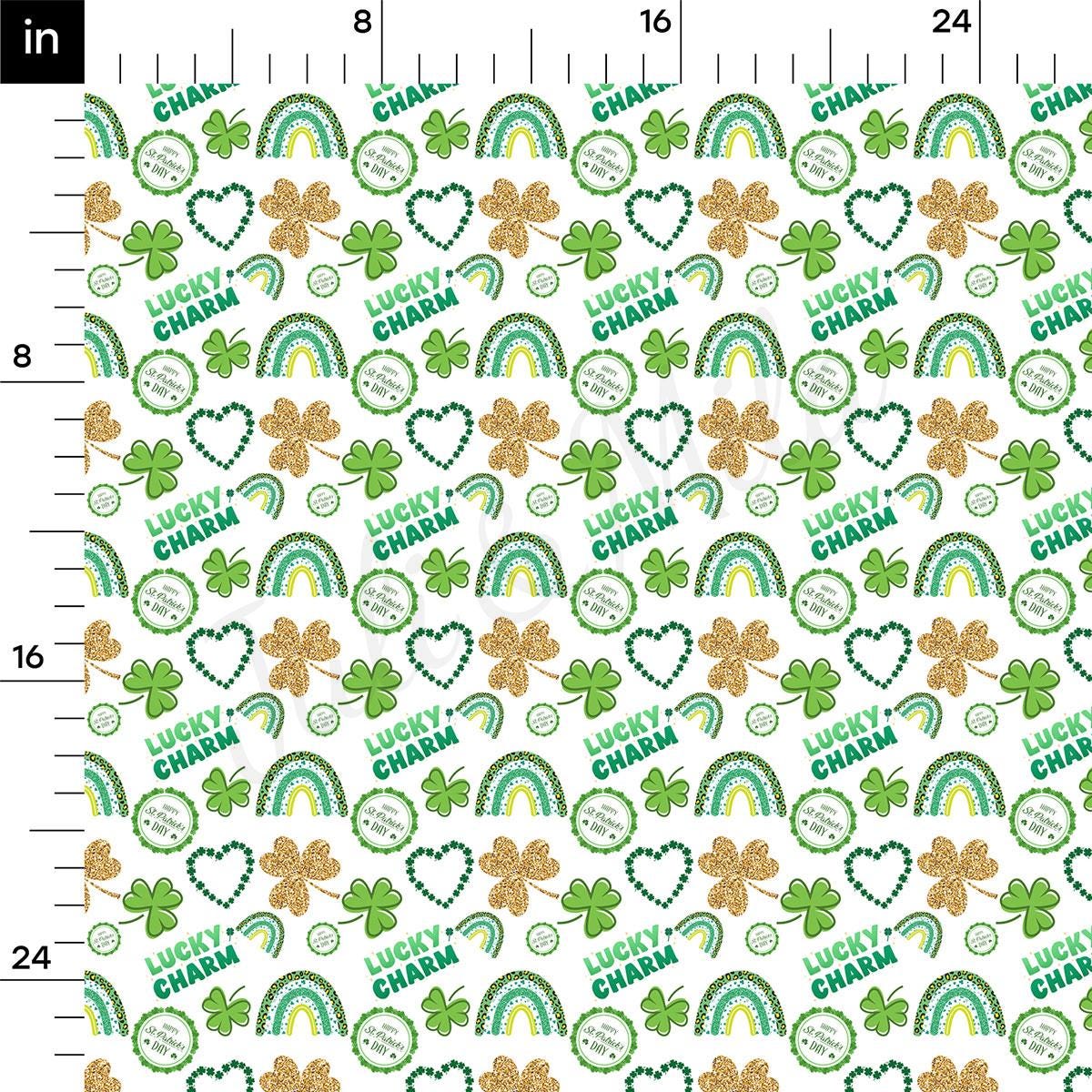 a pattern of shamrocks, hearts, and rainbows on a white background