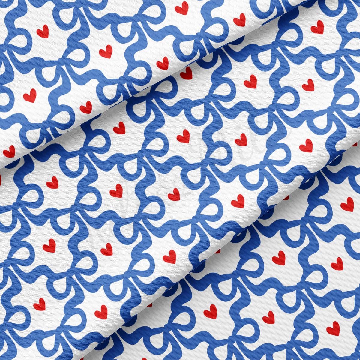 a blue and red pattern with hearts on it