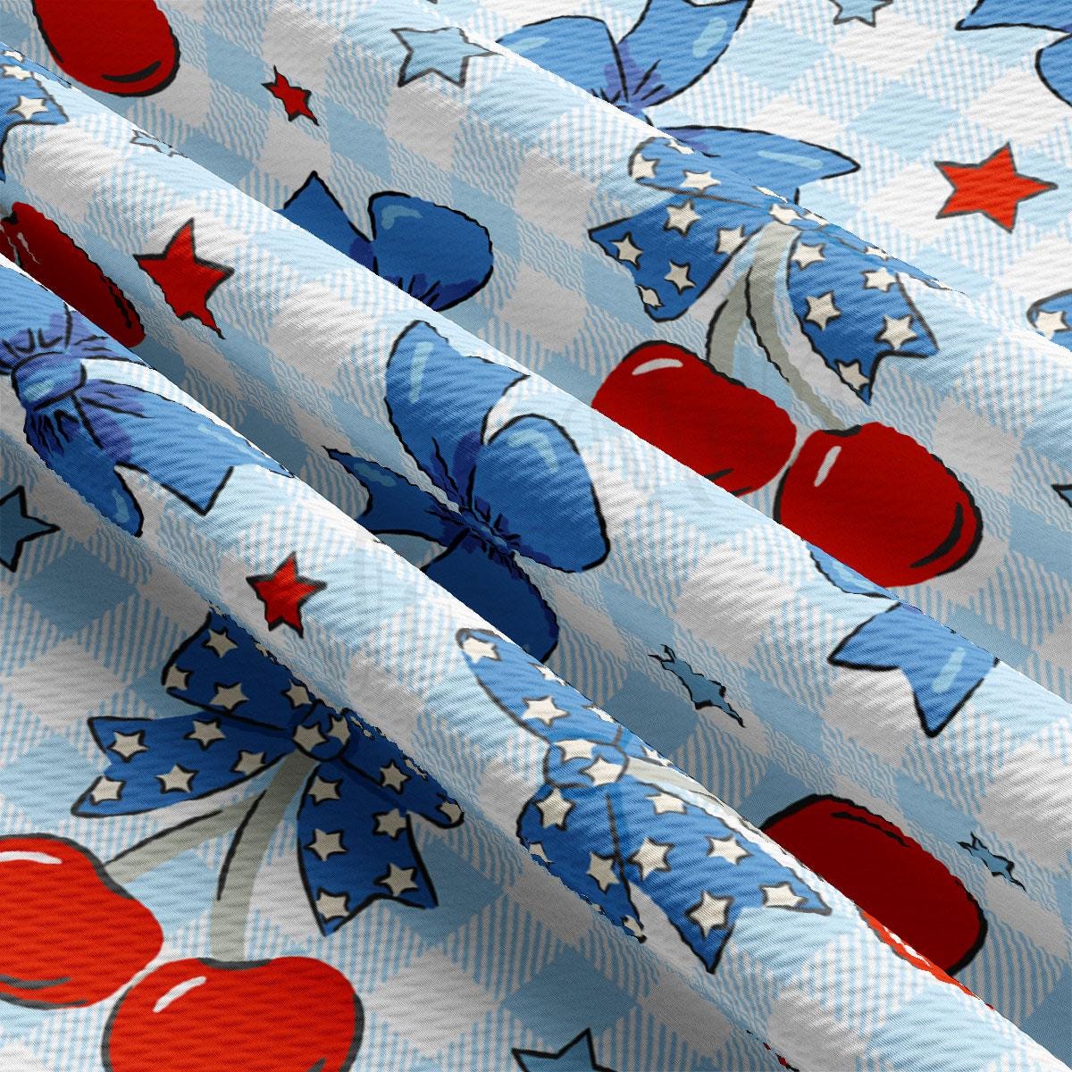 a close up of a blue and white background with red, white, and blue